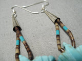 Intricate!! Vintage Native American Navajo Eagle Turquoise Sterling Silver Heishi Earrings-Nativo Arts