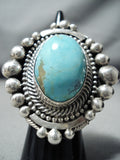 Dynamic Zuni Blue Gem Turquoise Sterling Silver Ring Native American-Nativo Arts