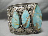 Biggest Best Vintage Native American Navajo #8 Turquoise Sterling Silver Bracelet Old-Nativo Arts