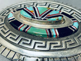 Museum Quality Technique Vintage Native American Navajo Turquoise Inlay Sterling Silver Buckle-Nativo Arts
