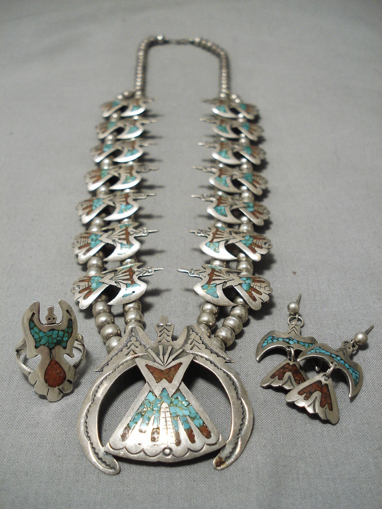 Rare Vintage Native American Navajo Turquoise Coral Sterling Silver Sq ...