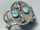 Cougar Slag Vintage Native American Navajo Turquoise Sterling Silver Bracelet Cuff Old-Nativo Arts