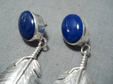 Impressive Navajo Lapis Sterling Silver Feather Earrings Native American-Nativo Arts
