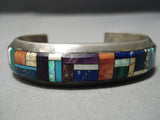 Thick And Heavy Vintage Native American Navajo Turquoise Sugulite Lapis Sterling Silver Bracelet-Nativo Arts
