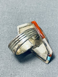 One Of The Best Vintage Native American Navajo Turquoise Coral Sterling Silver Inlay Ring-Nativo Arts