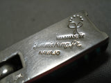 Best Vintage Native American Navajo Jimmie King Jr Turquoise Inlay Link Sterling Silver Bracelet-Nativo Arts