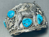 Native American Tommy Yazzie Howling Coyote Turquoise Sterling Silver Bracelet-Nativo Arts