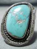 Wonderful Vintage Native American Navajo Blue Gem Turquoise Sterling Silver Ring Old-Nativo Arts