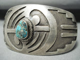 Signed Vintage Native American Navajo Sterling Silver Mirror Turquoise Bracelet Old-Nativo Arts