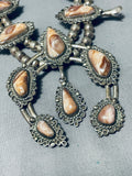Rare Vintage Native American Navajo Agate Sterling Silver Squash Blossom Necklace-Nativo Arts