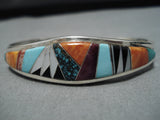 Vintage Native American Navajo Turquoise Raised Inlay Patrick Lincoln Sterling Silver Bracelet-Nativo Arts