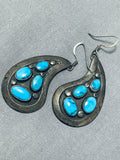 Unique Vintage Native American Navajo Old Kingman Turquoise Sterling Silver Earrings-Nativo Arts