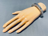 Thick All Sides Carved Vintage Native American Navajo Sterling Silver Bracelet-Nativo Arts
