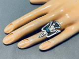 Huge Bird Vintage Native American Navajo Turquoise Sterling Silver Ring-Nativo Arts
