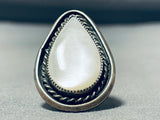 Gorgeous Vintage Native American Navajo Mother Of Pearl Sterling Silver Ring-Nativo Arts
