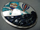 Native American Detailed Vintage Navajo New Mexico Turquoise Air Balloon Sterling Silver Buckle-Nativo Arts