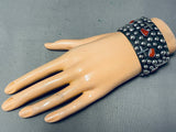 One Of The Best Ever Native American Navajo Coral Cross Sterling Silver Bracelet-Nativo Arts