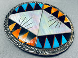 Native American Precisely Detailed Vintage Zuni Turquoise Sterling Silver Shell Buckle-Nativo Arts
