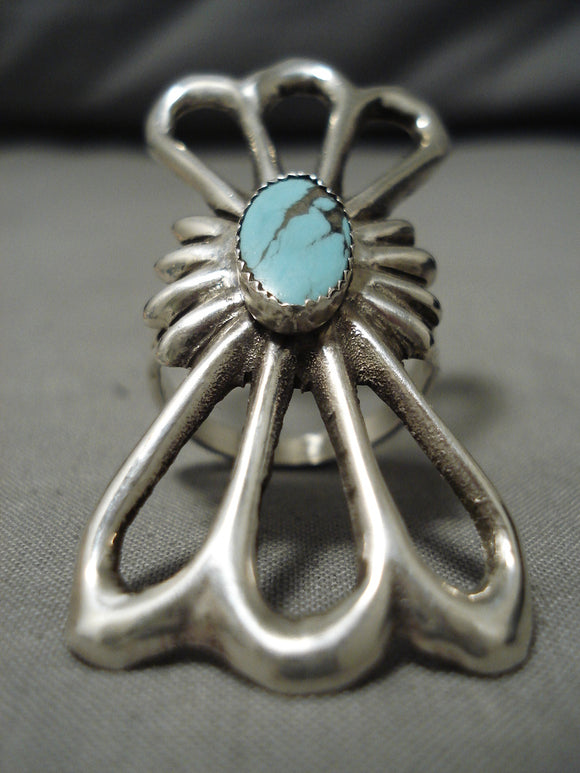 Fascinating Vintage Native American Navajo Sky Blue Turquoise Sterling Silver Ring-Nativo Arts
