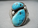 Striking Vintage Native American Navajo Sleeping Beauty Turquoise Sterling Silver Ring-Nativo Arts