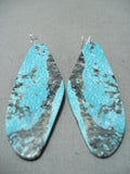 Native American Magnificent Santo Domingo Old Kingman Turquoise Sterling Silver Earrings-Nativo Arts