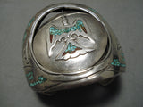 Rotating Medallion Vintage Native American Navajo Wide Sterling Silver Turquoise Bracelet-Nativo Arts