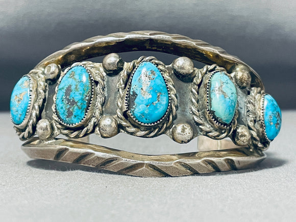 Magnificent Vintage Native American Navajo Morenci Turquoise Sterling Silver Bracelet-Nativo Arts