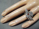 Aaron John Navajo Coral Sterling Silver Hummingbird Ring Native American-Nativo Arts