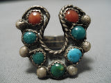 Rare Vintage Native American Navajo Cerrillos Turquoise Sterling Silver Horseshoe Ring Old-Nativo Arts
