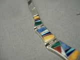 Native American Important Calvin Begay Turquoise Sterling Silver Inlay Necklace Earrings-Nativo Arts