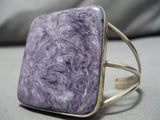 One Of The Best Vintage Native American Navajo Squared Charoite Sterling Silver Bracelet Old-Nativo Arts