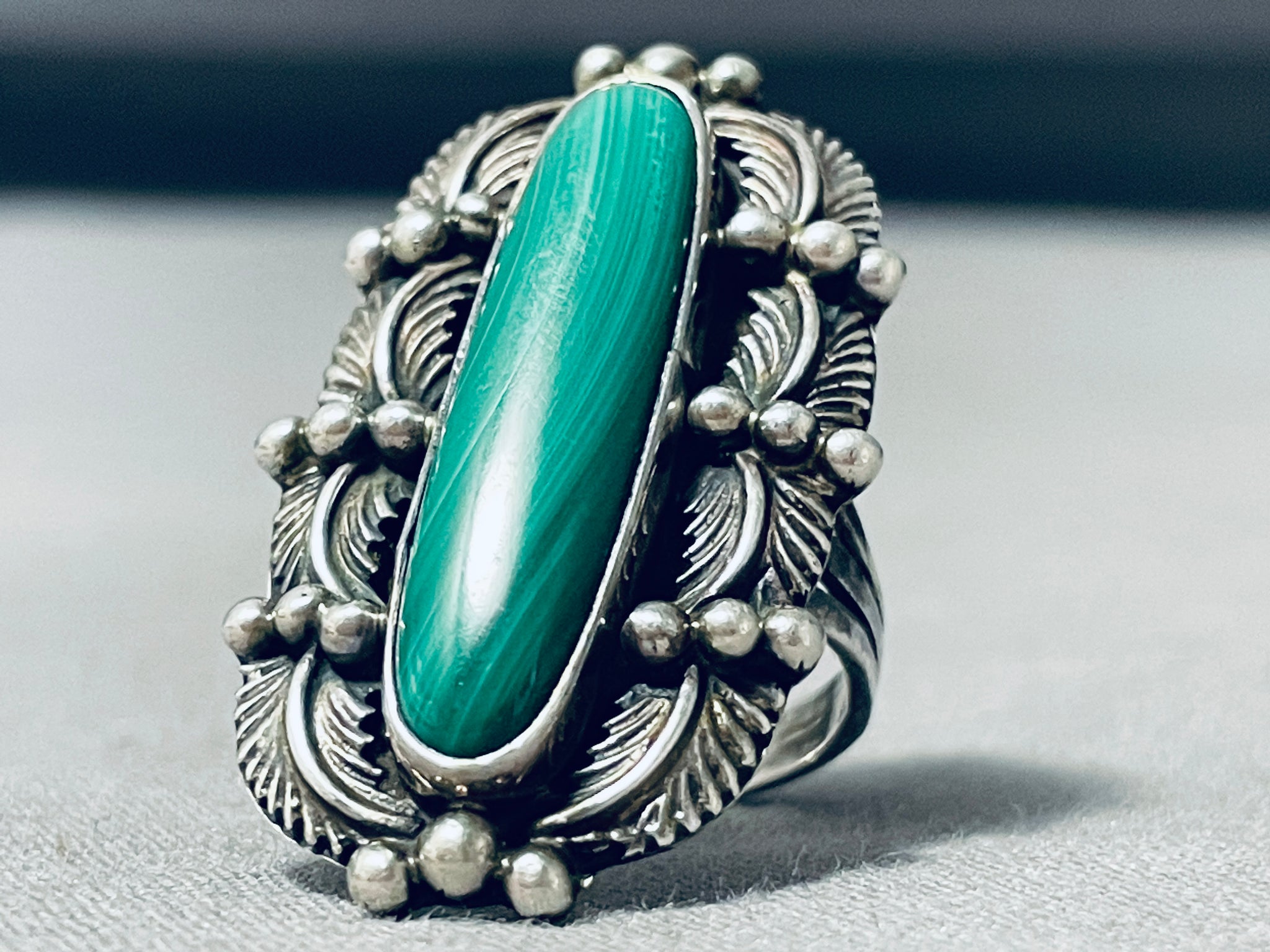 Vintage Sterling silver Malachite ring 10.5 deals