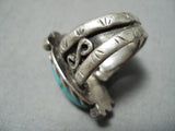 Heavy Large Vintage Native American Navajo Old Morenci Turquoise Sterling Silver Ring Old-Nativo Arts