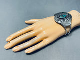 Geomtric Water Vintage Native American Navajo Spiderweb Turquoise Sterling Silver Bracelet-Nativo Arts
