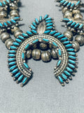 Intricvate Vintage Native American Zuni Turquoise Sterling Silver Squash Blossom Necklace-Nativo Arts