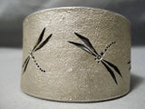Artistic Micro Dragonfly Vintage Native American Navajo Sterling Silver Heavy Bracelet-Nativo Arts