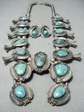 Women's Vintage Native American Navajo Rare Turquoise Sterling Silver Squash Blossom Necklace-Nativo Arts