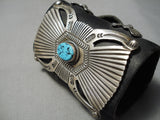 Detailed Towering Vintage Native American Navajo Blue Turquoise Sterling Silver Ketoh Bracelet-Nativo Arts