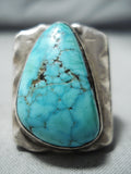 Native American Colossal Vintage Navajo Spiderweb Turquoise Sterling Silver Ring Old-Nativo Arts