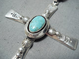 Glorious Native American Navajo Blue Gem Turquoise Sterling Silver Cross Necklace-Nativo Arts