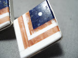 Important Navajo Lapis Flag Sterling Silver Flag Earrings Native American-Nativo Arts