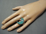 Crescent Moon Navajo Royston Turquoise Sterling Silver Ring Native American-Nativo Arts
