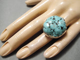 Superior Vintage Native American Navajo Huge Spiderweb Turquoise Sterling Silver Ring-Nativo Arts