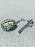 Tremendous Vintage Native American Navajo Spiderweb Turquoise Stelring Silver Tie Tac-Nativo Arts
