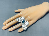 Huge Bisbee Turquoise Native American Navajo Butterfly Sterling Silver Ring-Nativo Arts