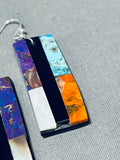Native American Fascinating Santo Domingo Turquoise Jet Mother Of Pearl Sterling Silver Earrings-Nativo Arts