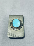 Exceptional Vintage Native American Navajo Blue Gem Turquoise Sterling Silver Money Clip-Nativo Arts