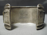 One Of Best Vintage Native American Navajo Turquoise Sterling Silver Row Inlay Bracelet Heavy-Nativo Arts