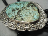 Marvelous Vintage Native American Navajo Green Spiderweb Turquoise Sterling Silver Bolo Tie Old-Nativo Arts
