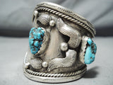 Colossal Vintage Native American Navajo Spiderweb Turquoise Sterling Silver Bracelet Old-Nativo Arts